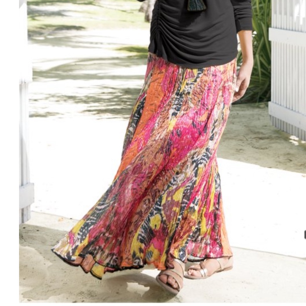 Soft Surroundings Kamala Skirt Long Lined Metallic Stripe Accents PXS